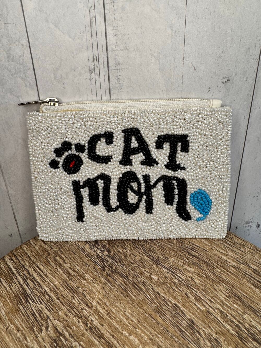 Beaded Coin Purse Cat Card Holder Wallet Travel Womens Accessories NEW FAST SHIP